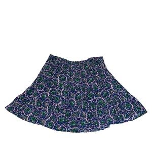 EUC Boden Floral Pull-on Smocked Waist Viscose Skirt Blue Green Floral Size 10